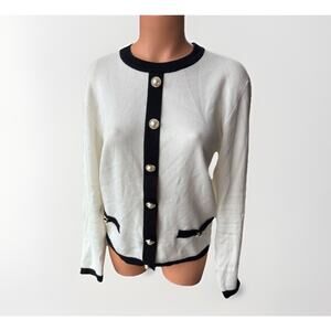 Cherie Collette White Preppy Classic Sweater Size S Buttons Soft